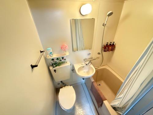 a small bathroom with a toilet and a sink at Serene Highness in Dazaifu