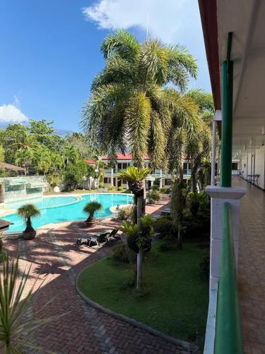 a resort with a palm tree and a swimming pool at Dottie's Place Hotel & Restaurant in Butuan