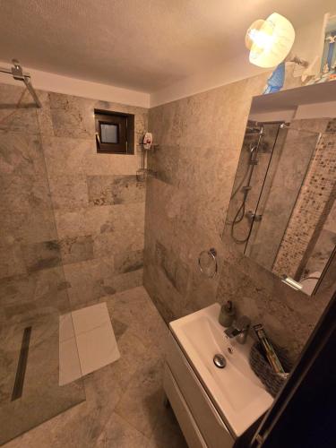 een badkamer met douche en wastafel bij OLE Apartment - CENTRAL - Parking included in Timişoara