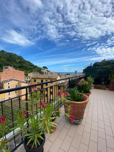 a balcony with a bunch of potted plants at LA TERRAZZA DI MONTEROSSO in Monterosso al Mare