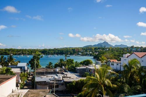 a view of a town and a body of water at Le Dodo Appartements in Trou dʼ Eau Douce