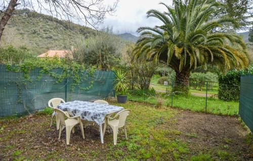 a table and chairs in a yard with a palm tree at 1 Bedroom Awesome Home In Vignale in Vignale