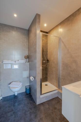 a bathroom with a shower and a toilet at La Résidence de l'Orangerie in Strasbourg
