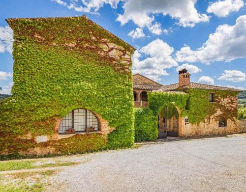 a building covered in ivy with a driveway at Agriturismo Tenuta il Tasso in Rapolano Terme