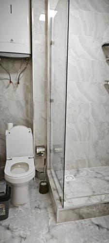 a bathroom with a toilet and a shower at Amanat residence in Osh