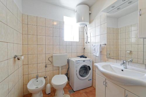 a bathroom with a washing machine and a sink at Apartment Ana-Rapavel in Višnjan