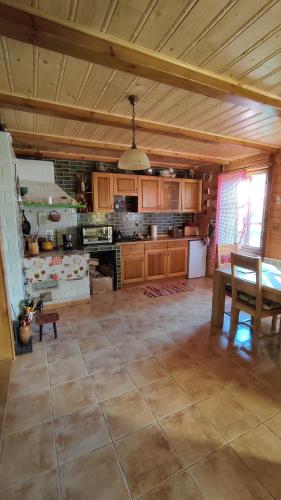 Kuchyň nebo kuchyňský kout v ubytování Domek "Klimat Podlasia" DomkinadBugiem z jaccuzzi w zielonej okolicy 150m od rzeki