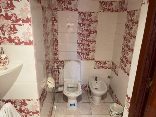 Un baño pequeño con inodoro y lavabo. en Dar dyafa, en Casablanca