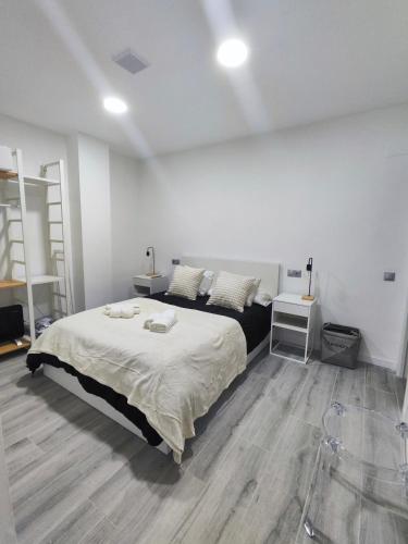 a bedroom with a large bed and a wooden floor at Santurce A2 Centro Wizink Bernabeu in Madrid