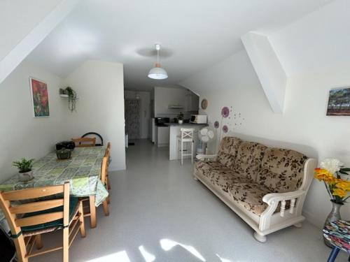 un salon avec un canapé et une table dans l'établissement L'ombrelle, à Mimizan