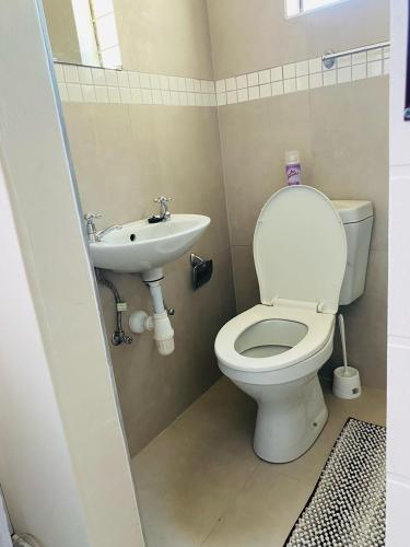 a bathroom with a toilet and a sink at Selamu Accommodations in Windhoek