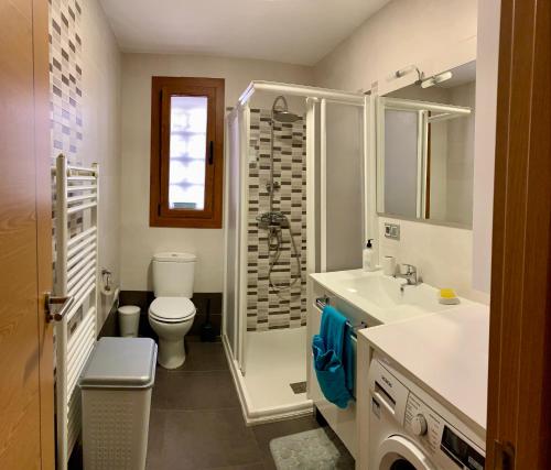 a bathroom with a toilet and a sink and a shower at Apartamento Oteixon in Narvarte