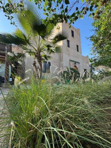 a palm tree in front of a building at Splendide Villa avec piscine in Marrakech