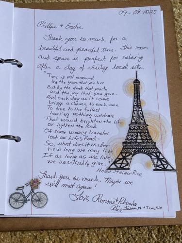 a letter with a drawing of the eiffel tower at Pedra Oliveira in Ameixeira