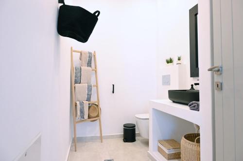 a bathroom with a toilet and a sink at Evridiki apartments in Kithnos