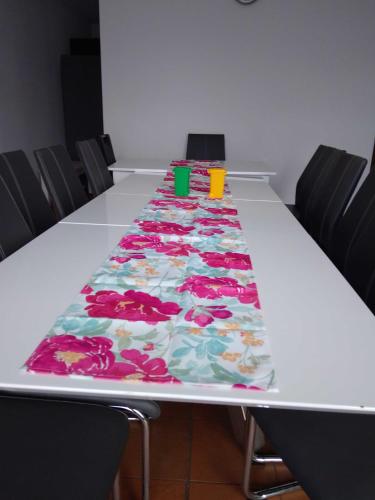a long table with a table cloth on it at Harz meets friends in Hasselfelde