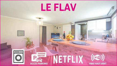 a poster of a living room with a kitchen at Le Flav - Charmant appartement à 10 mn de Dijon in Flavignerot