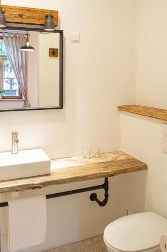 a bathroom with a sink and a toilet at Taevas Külalistemaja in Võru