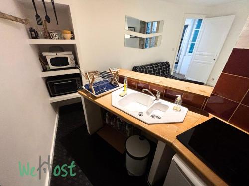 une petite cuisine avec un évier et un comptoir dans l'établissement Gouverneurs CI - PB - Cosy flat heart of Bayonne, à Bayonne