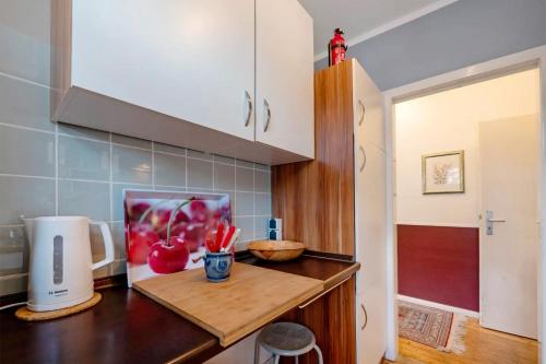 a kitchen with a counter top with a picture on it at Kavaliershäuschen - Urlaub auf dem Weingut in Maring-Noviand