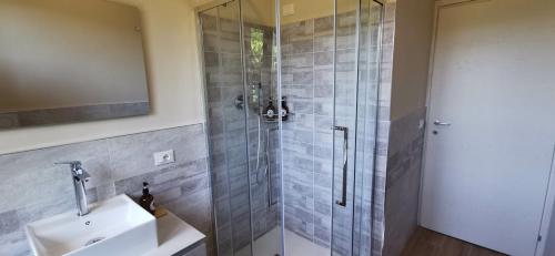 a bathroom with a shower and a sink at Da Arturo e Maruca suites con 2 camere in Vellano