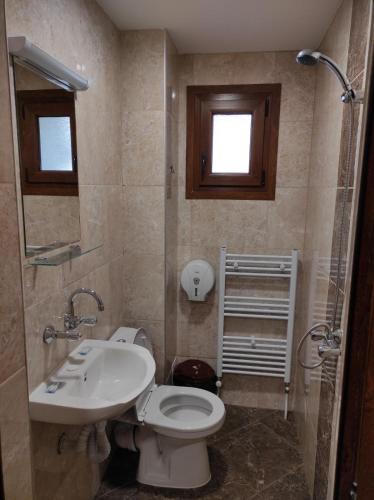 a bathroom with a toilet and a sink at Family Hotel Varusha 2 in Veliko Tŭrnovo