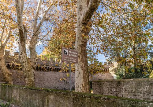 a no parking sign on a tree next to a wall at Roma 20min-Elegante Loft Storico Grottaferrata in Grottaferrata