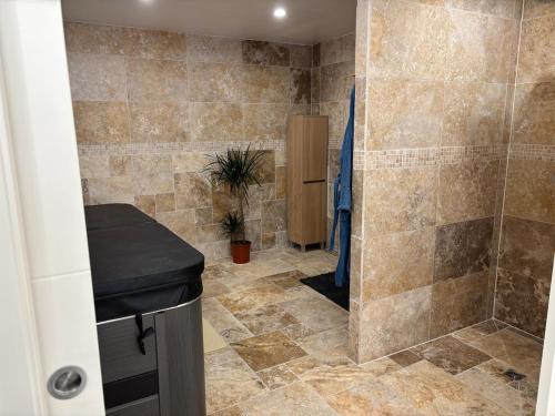 een badkamer met douche en wastafel bij La Rosace in Saint-Martin-dʼOrdon