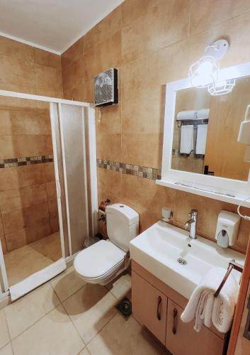a bathroom with a toilet and a sink and a shower at Mangrove Bay Resort in Quseir