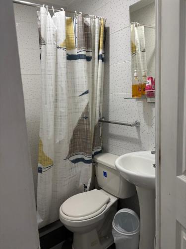 a bathroom with a toilet and a sink at Alojamiento Puente Alto in Santiago