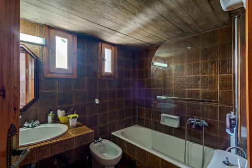 a bathroom with a tub and a toilet and a sink at Lilly Traditional Cretan Villa in Dhrakóna