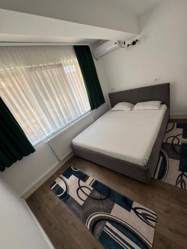 a bedroom with a bed and some rugs at Studio Luca in Eforie Nord
