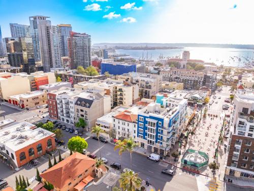 an aerial view of a city with buildings at Urban Boutique Hotel- Little Italy, Downtown San Diego in San Diego