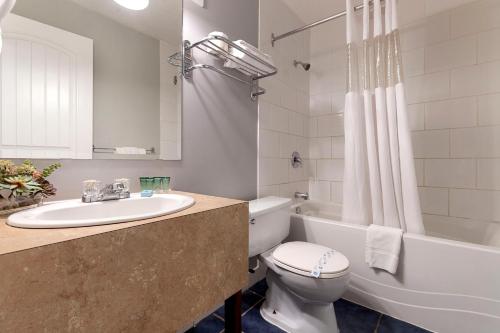 a bathroom with a sink and a toilet and a tub at Oasis Inn in Kelowna