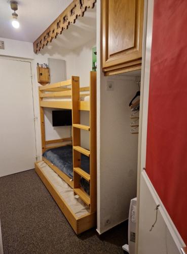 une chambre avec un lit superposé dans un placard dans l'établissement Montagne Studio Prapoutel Station, à Les Adrets