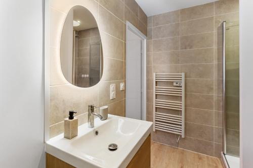a bathroom with a sink and a mirror at Centre-ville - Fibre - Netflix - Studio la Loire in Savenay