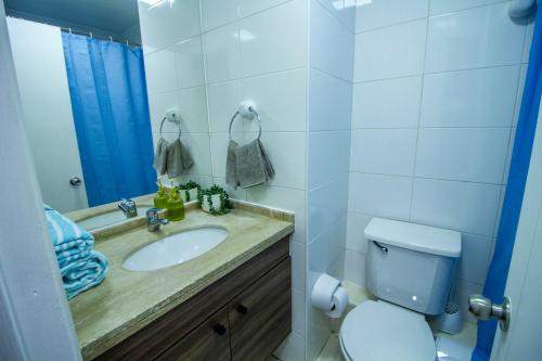 a bathroom with a sink and a toilet at Apartment in Santiago-Catedral in Santiago