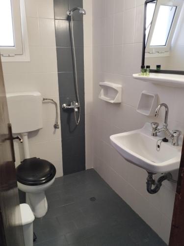 a bathroom with a toilet and a sink at Hector's Studios in Alikanas