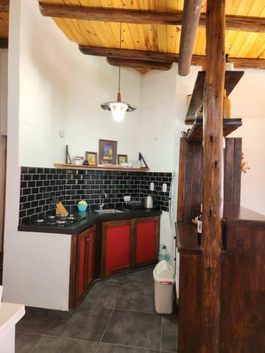 a kitchen with a sink and a counter top at UMA Cabañas in Lozano