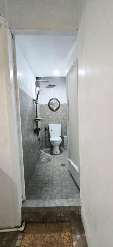 a bathroom with a white toilet in a room at Casa Felice in Legazpi