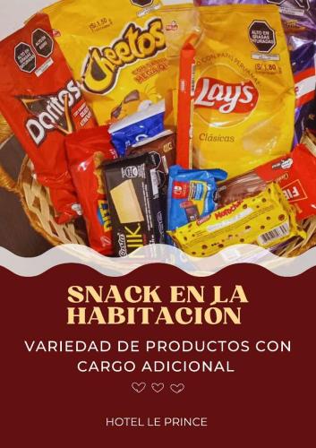 a basket filled with candy and other snacks at Le Prince Tacna in Tacna