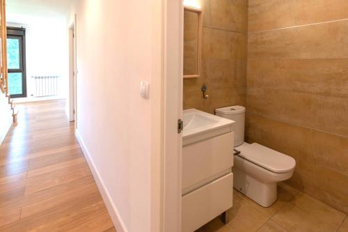 a bathroom with a toilet and a sink at Laga Blue Surf in Ibarrangelu