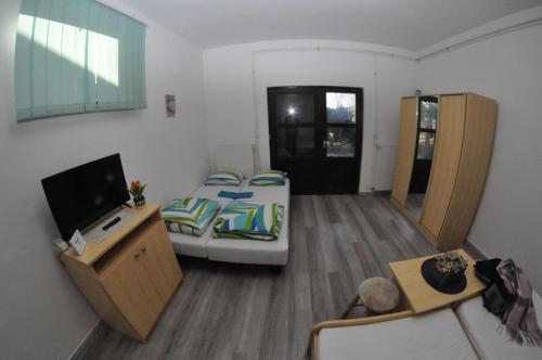 Una televisión o centro de entretenimiento en Fűz Apartman
