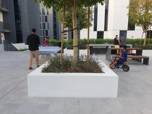 a group of people sitting around a table with a tree at Snazzy Studio, Cozy & Exquisite in Sharjah