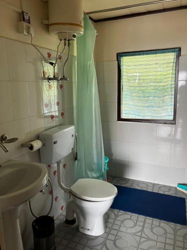 a bathroom with a toilet and a sink at MayaTels - Maya Eco Huts, Pelling in Pelling