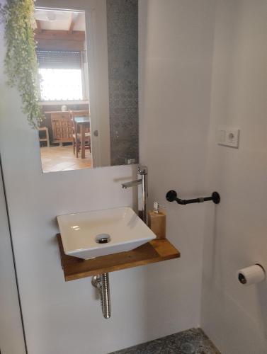 a bathroom with a white sink and a mirror at Casa El Valle Verde Granada in Lecrin
