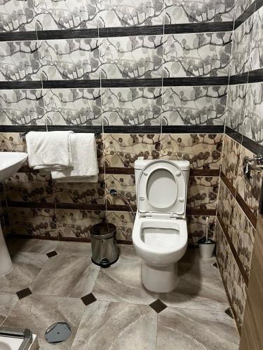a bathroom with a toilet and a sink at Hospedaje Ronda de Poniente in Torrejón de Ardoz