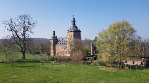 an old castle with two towers on a green field at Vakantiewoning P3F in Plombières
