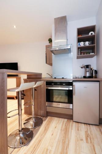 Il comprend une cuisine avec des appareils en acier inoxydable et du parquet. dans l'établissement studio nature, à Fabrègues
