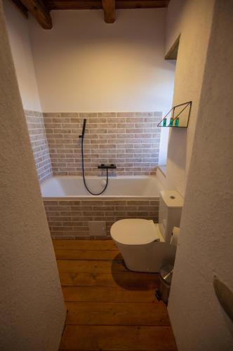 a bathroom with a toilet and a bath tub at Critz Cross in Criţ